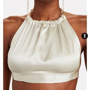 Harmur power chain trimmed silk halter top